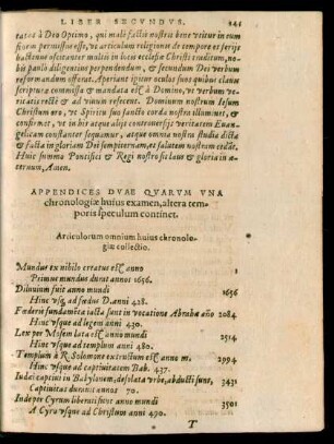 Appendices Duae Quarum Una chronologiae huius examen, altera temporis speculum continet.