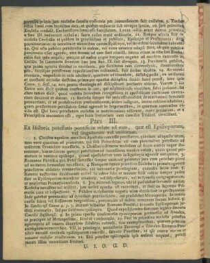Pars III. Ex Historia potestatis pontificae relate ad eam, quae est Episcoporum, vel singulorum vel unitorum