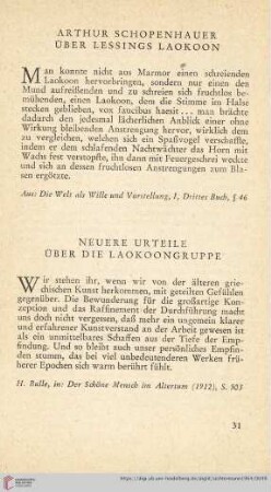 Arthur Schopenhauer über Lessings Laokoon