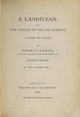 A Laodicean; or, The castle of the De Stancys : a story of to-day, 1