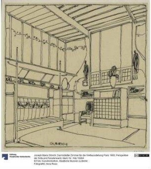 Darmstädter Zimmer für die Weltausstellung Paris 1900, Perspektive der Sofa und Fensterwand