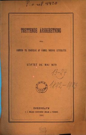 Årsberetning fra Samfund til Udgivelse af Gammel Nordisk Litteratur, 13. 1892