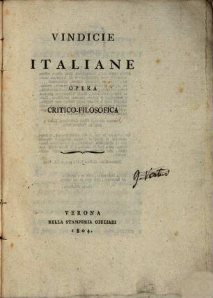 Vindicie Italiane : opera critico-philosophica