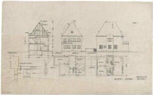 Döllgast, Hans; München, Prössl - Str.; Wohnhaus mit Atelier Dr. Joh. E. Kappel - Lageplan; Grundrisse; Ansichten; Schnitt