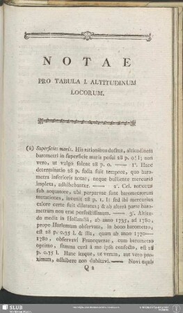 Notae Pro Tabula I. Altitudinum Locorum