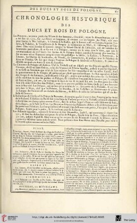 Chronologie historique des ducs et rois de Pologne