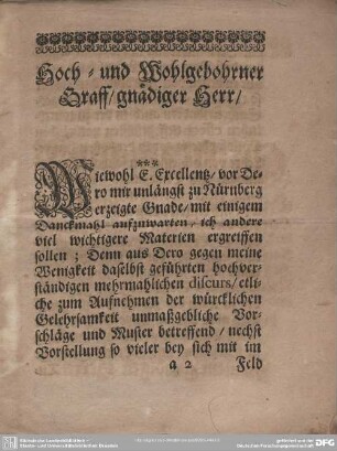Hoch- und Wohlgebohrner Graff/ gnädiger Herr/