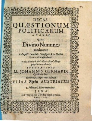Quaestionum Politicarum Decas ..., 6