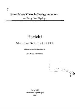 1928/29: Bericht über das Schuljahr ... - 1928/29