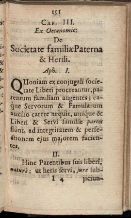Cap. III. Ex Oeconomic. De Societate familiæ Paterna & Herili.