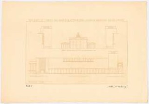 Umgestaltung der Straße Unter den Linden, Berlin: Pariser Platz und Brandenburger Tor, Anschluss an die Straße Unter den Linden: Schnitt, Ansicht 1:500