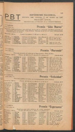 Hipódromo Argentino - Reunión del Domingo 6 de Enero de 1907 - Programa oficial