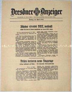 Nachrichtenblatt "Dresdner Anzeiger" mit Meldungen des OKW und des italienischen Oberkommandos, überwiegend zum See- und Luftkrieg