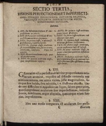 Sectio Tertia, Visionis Perfectionemet Imperfecti, ... - Sectio Quarta, Medicinam Quandam Generalem, ...