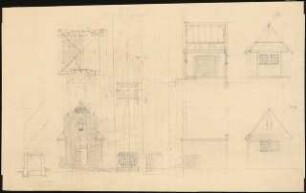 Gedenkstätte für die Gefallenen des Ersten Weltkrieges, Birkholz/Friedeberg: (Teil-)Aufrisse, Ansichten, Grundrisse, Längsschnitt, Querschnitt, 1:50
