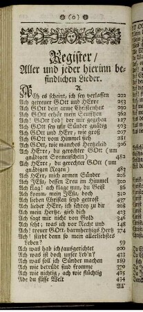Register / Aller und jeder hierinn befindlichen Lieder.