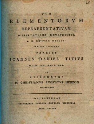 De vi elementorum repraesentativa diss. metaphys.