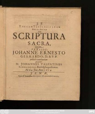 Thesium Theologicarum Decas Prima De Scriptura Sacra