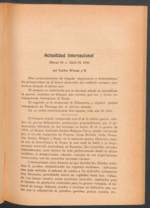Actualidad internacional - Marzo 15 - Abril 15, 1940