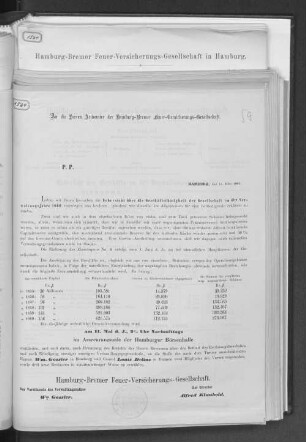 An die Herren Actionaire der Hamburg-Bremer Feuer-Versicherungs-Gesellschaft.