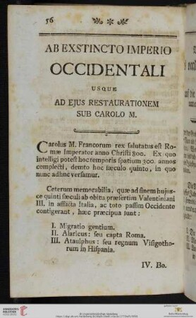 Ab exstincto Imperio Occidentali usque ad ejus restaurationem sub Carolo M.