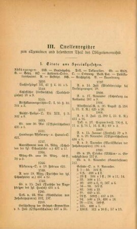 III. Quellenregister zum allgemeinen und besonderen Theil des Obligationenrechts