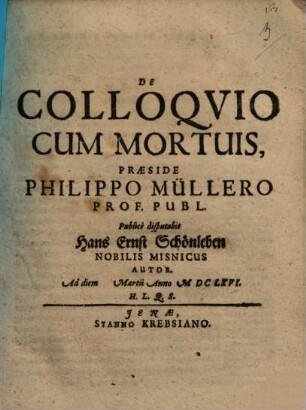 De Colloqvio Cum Mortuis