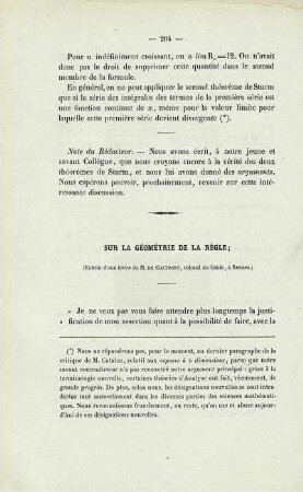 Sur la géométrie de la règle.