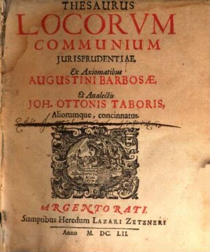 Thesaurus Locorum Communium Iurisprudentiae, 1. a litera A. ad L. decurrens
