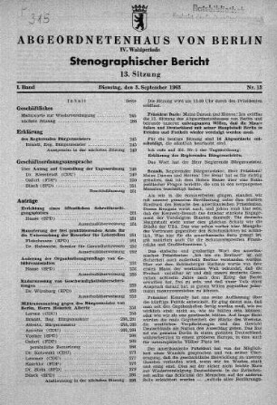 Nr. 13 (13), 3. September 1963