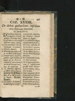 Cap. XXXIII. De dubiis quibusdam, inprimis circa Historiam Palatinam.