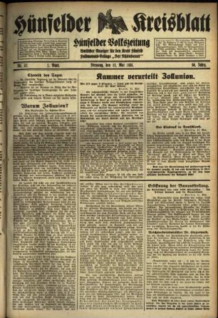 Erste Ausgabe vom Dienstag, den 12. Mai 1931.
