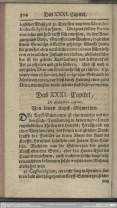 Das XXXI. Capitel, Von denen Kopff-Schmertzen