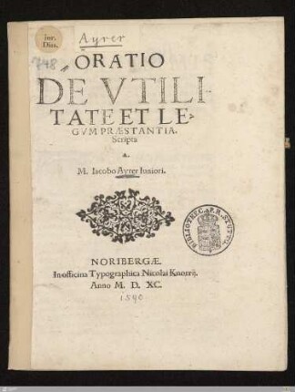 Oratio De Vtilitate Et Legvm Praestantia