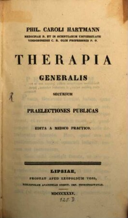 Therapia generalis secundum praelectiones publicas