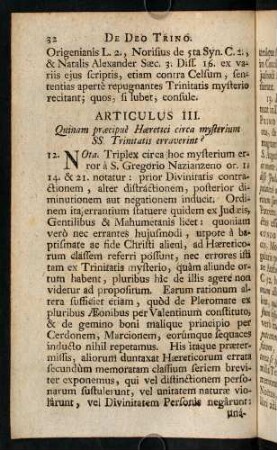 32-43, Articulus III. Quinam praecipuè Haeretici circa mysterium SS. Trinitatis erraverint?