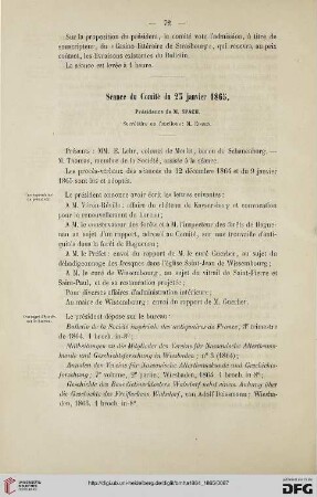 Séance du Comité du 23 janvier 1865