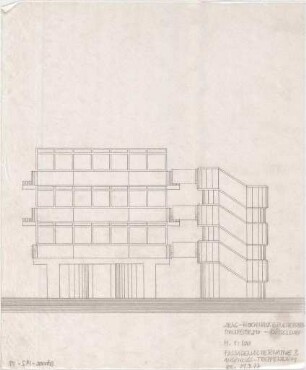 Schneider - Esleben, Paul; Düsseldorf, ARAG - Platz 1; ARAG-Stufenhochhaus, Hauptverwaltung der Allgemeinen Versicherungs-AG, Erweiterung - Treppenturm, Detail (Ansicht von Norden)