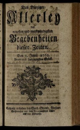 Den 1. Junii 1762. Zwey und Zwanzigstes Stück.