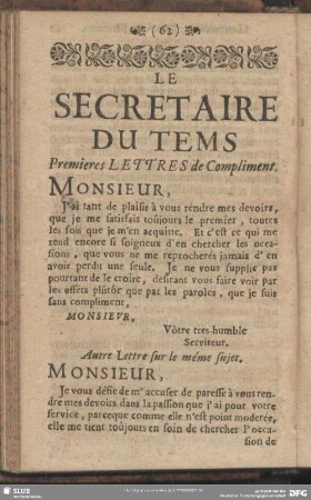 Le Secretaire Du Tems [Premiere Partie]
