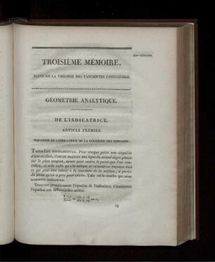 Troisième Mémoire. Géométrie Analytique. Avec Supplement.
