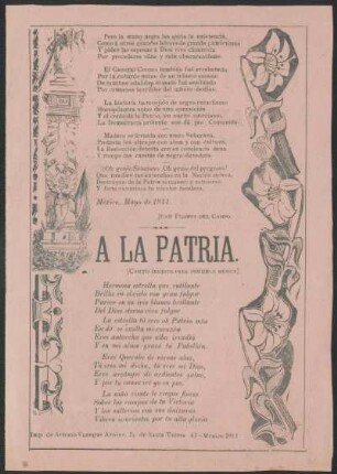 A la patria. : [Canto inédito para ponerle música]