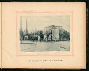 Dresden, Kraftstation der Elektrische Strassenbahn Blasewitz-Laubegast : Äußere Ansicht der Kraftstation in Niedersedlitz (Elektrische Straßenbahn-Centrale). Abbildungen, Blatt 2 aus: Elektrische Strassenbahn Blasewitz-Laubegast : ausgeführt von der Firma: O.L. Kummer & Co., Dresden, Werkstätten für Elektrotechnik, Mechanik und Maschinenbau in Niedersedlitz bei Dresden. [Dresden: 1893]. Dresden: SLUB 49.2.75