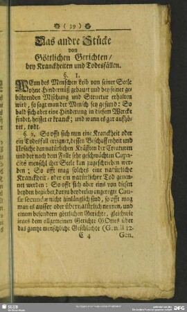 Das andre Stücke von Göttlichen Gerichten, bey Kranckheiten und Todesfällen