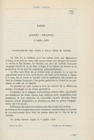 LXXV Algeri - Francia 5 luglio 1830