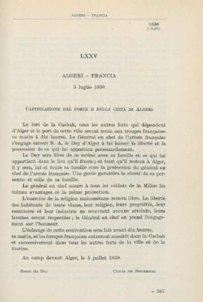 LXXV Algeri - Francia 5 luglio 1830
