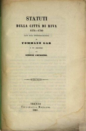 Statuti della città di Riva 1274 - 1790
