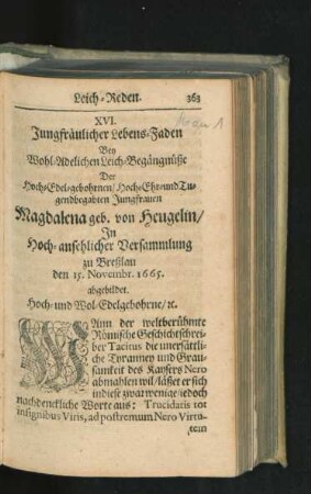 XVI. Jungfräulicher Lebens-Faden