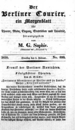 No. 899, Dienstag den 2. Februar 1830