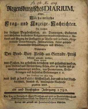 Regensburgisches Diarium oder wöchentliche Frag- und Anzeige-Nachrichten, 1792 = Jg. 31